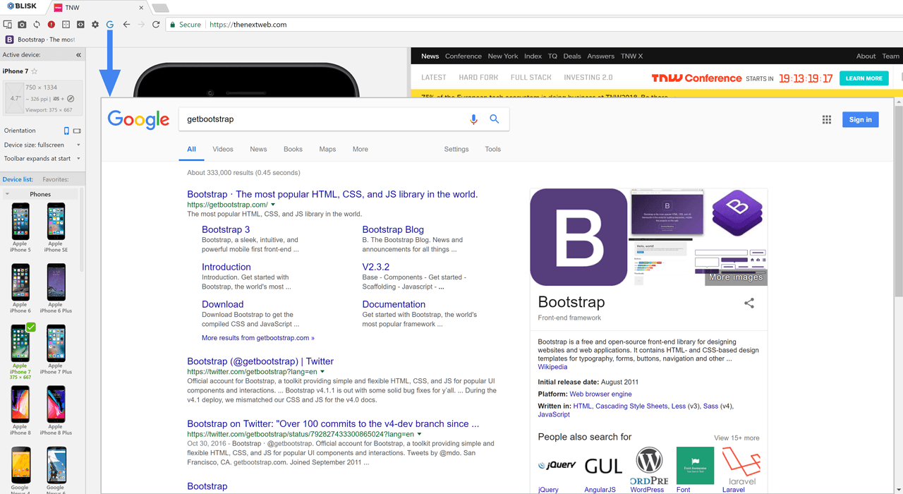 New Google tab - Blisk version 9