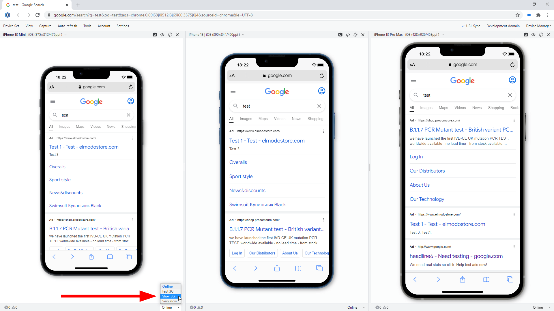 Slow connection test on iPhone 13-series