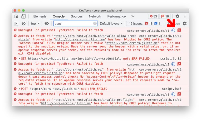 CORS debugging in Blisk 18.0.194.12