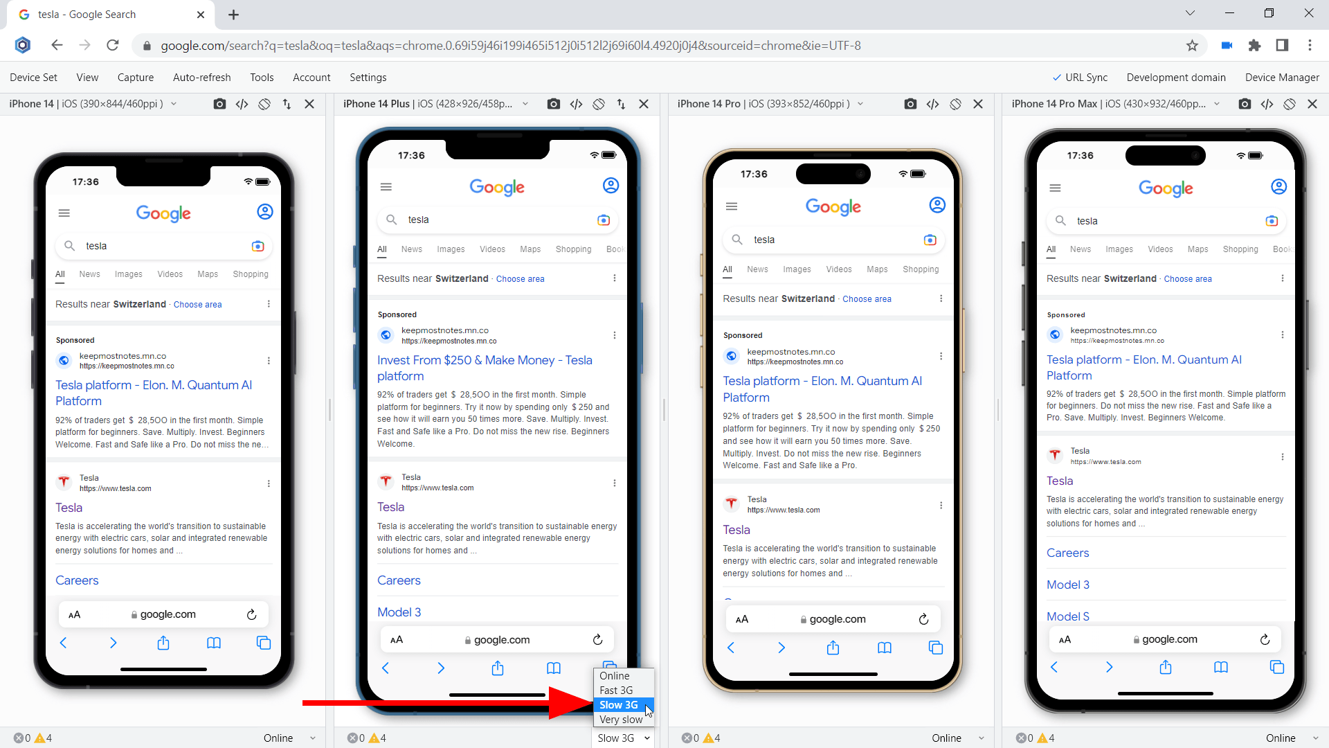 Slow connection test on iPhone 14-series