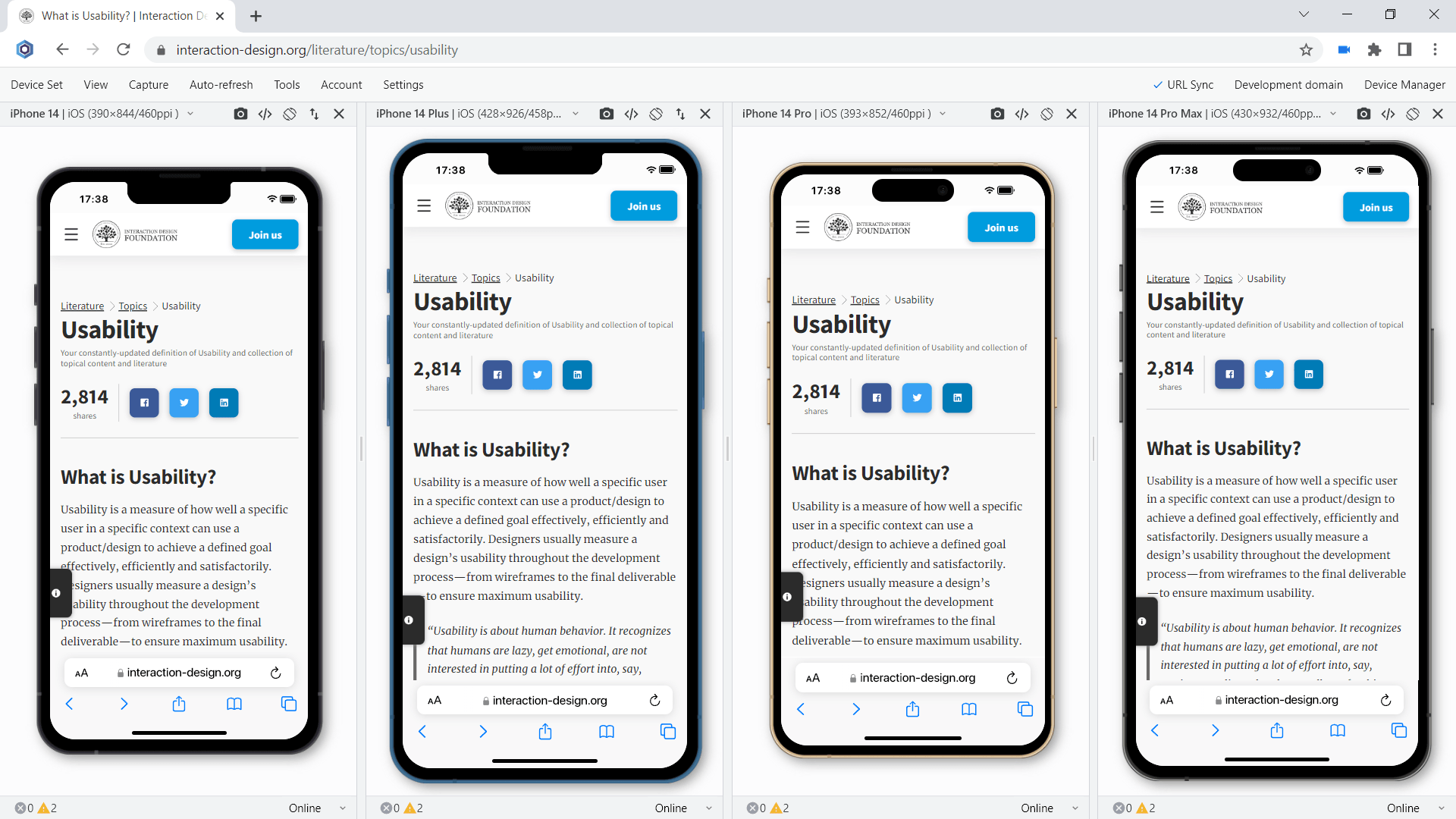 Usability test on iPhone 14-series