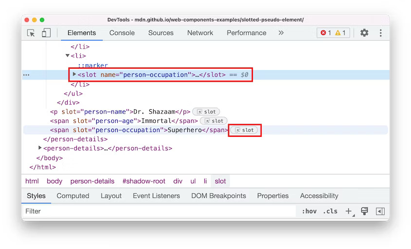 Reveal assigned slot of an element in Blisk 20.0.176.140