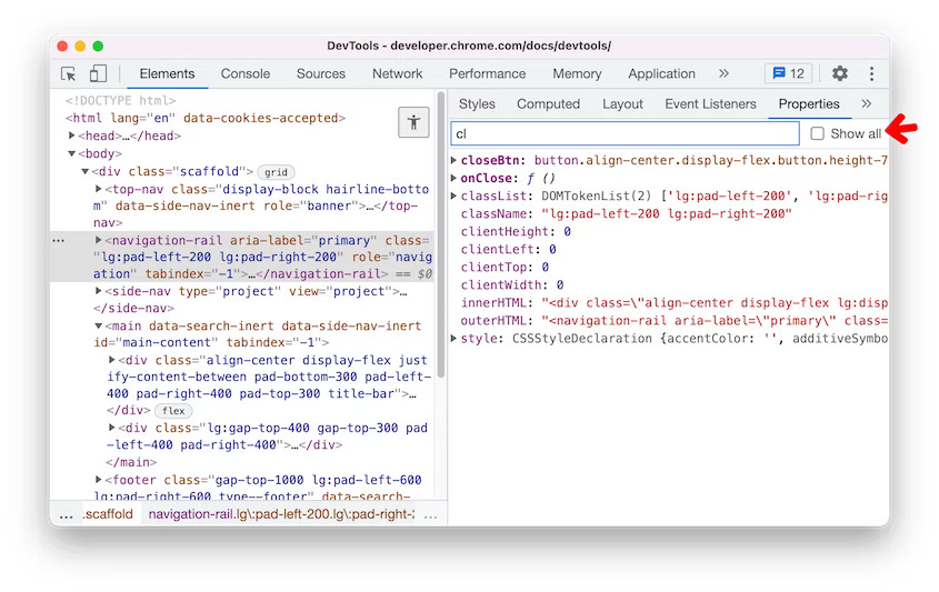 DevTools: Properties pane filter in Blisk 20.0.176.140
