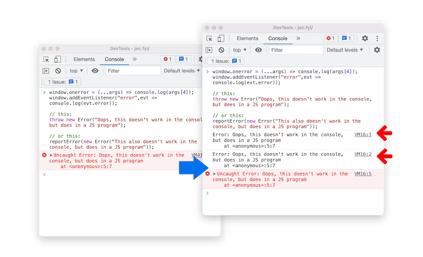 Improved script execution errors in the Console in Blisk 20.0.176.140