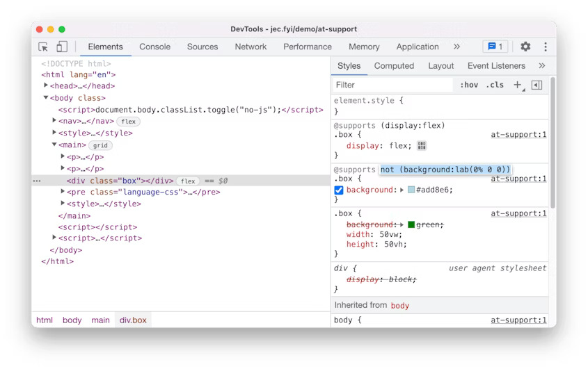 CSS supports at rules in Blisk 20.0.176.140