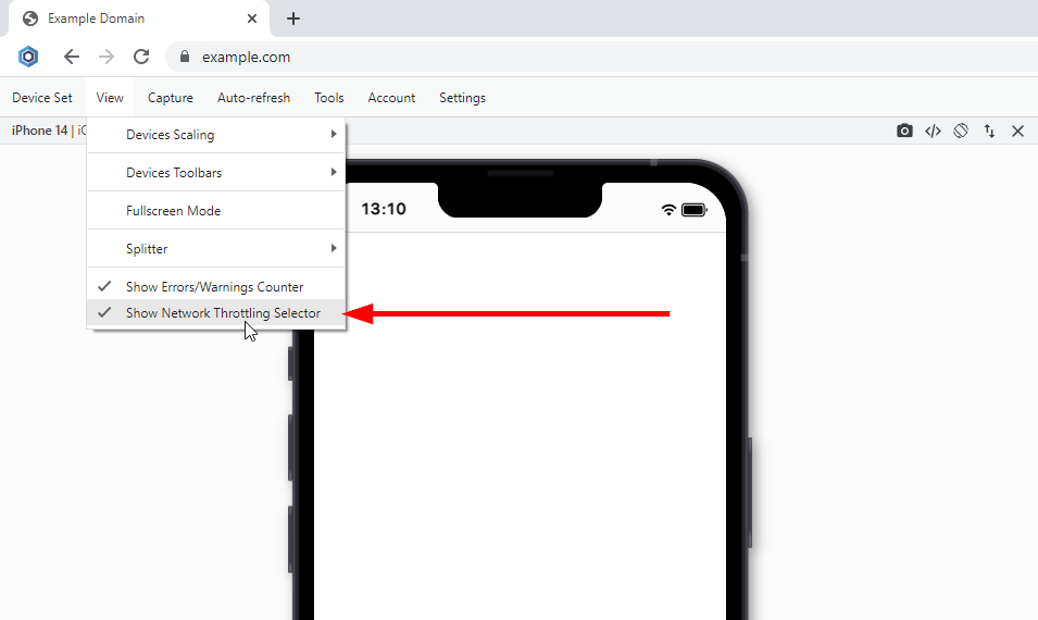 Show/hide Network throttling selector