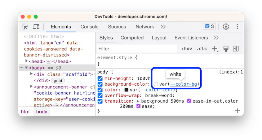 Values of custom CSS properties in tooltips