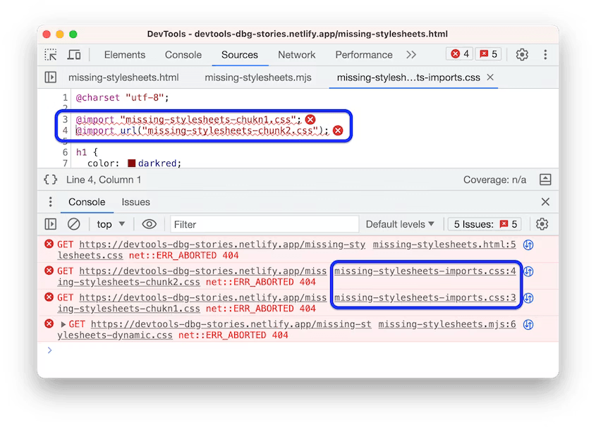 The Console provides links to the exact lines with problematic statements