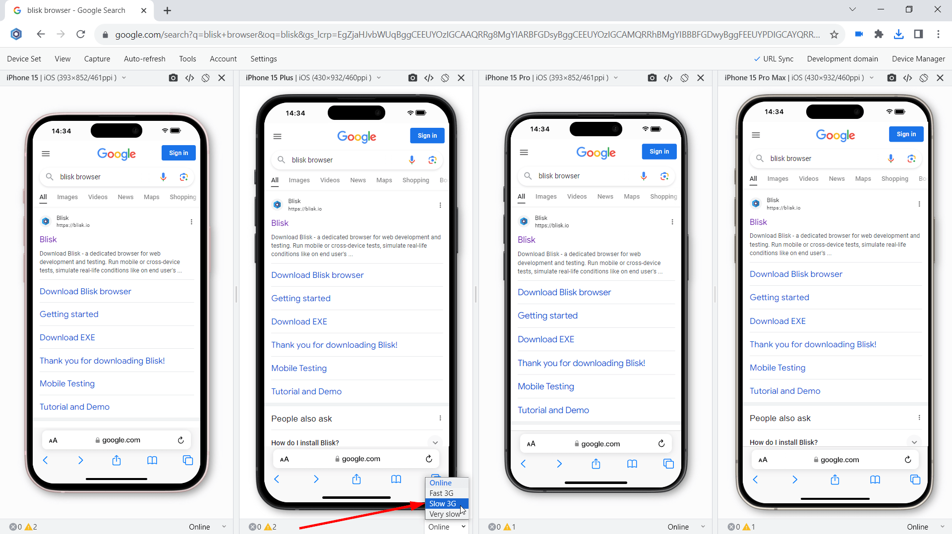 Slow connection test on iPhones 15 series